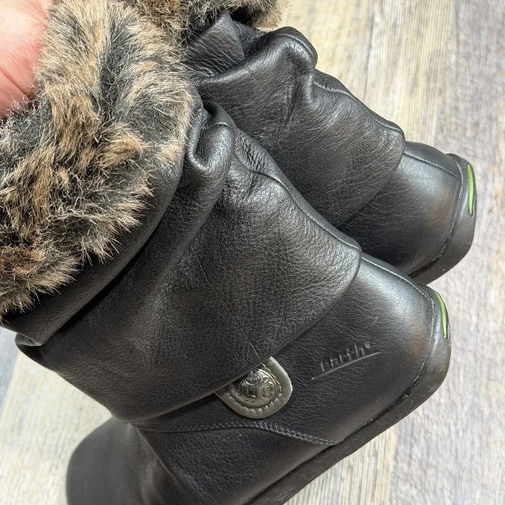 Earth Womens Shannon Black Leather Faux Fur Ankle Boots Size 6.5B Comfort Winter